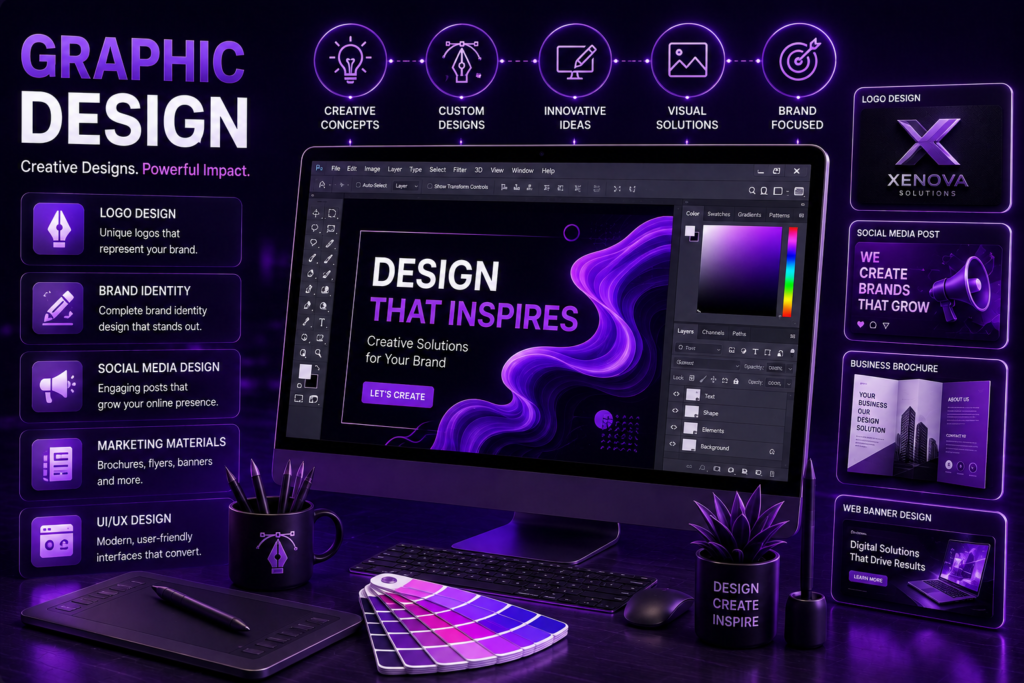 Graphic design services for logo design, branding, social media, and UI UX